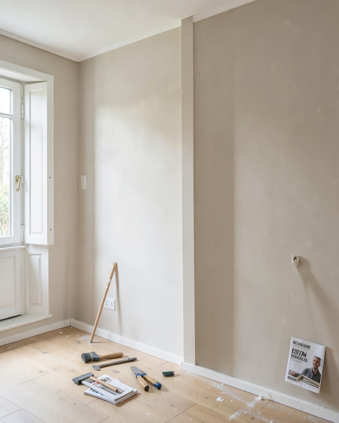 Mur intérieur enduit et poncé avant mise en peinture